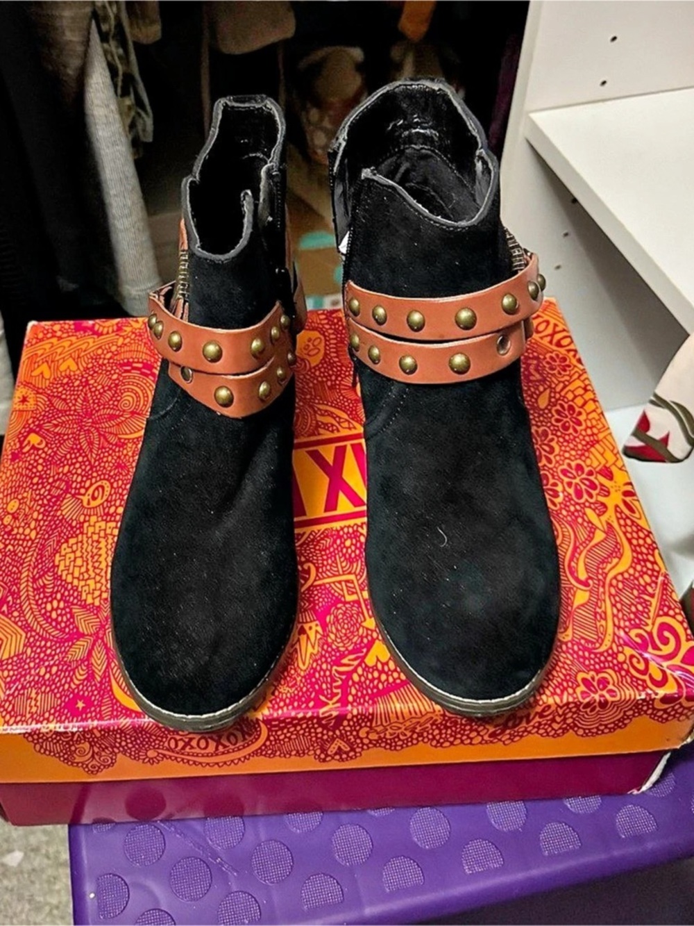 DOLCE VITA Black & Brown Studded Suede Ankle Boots